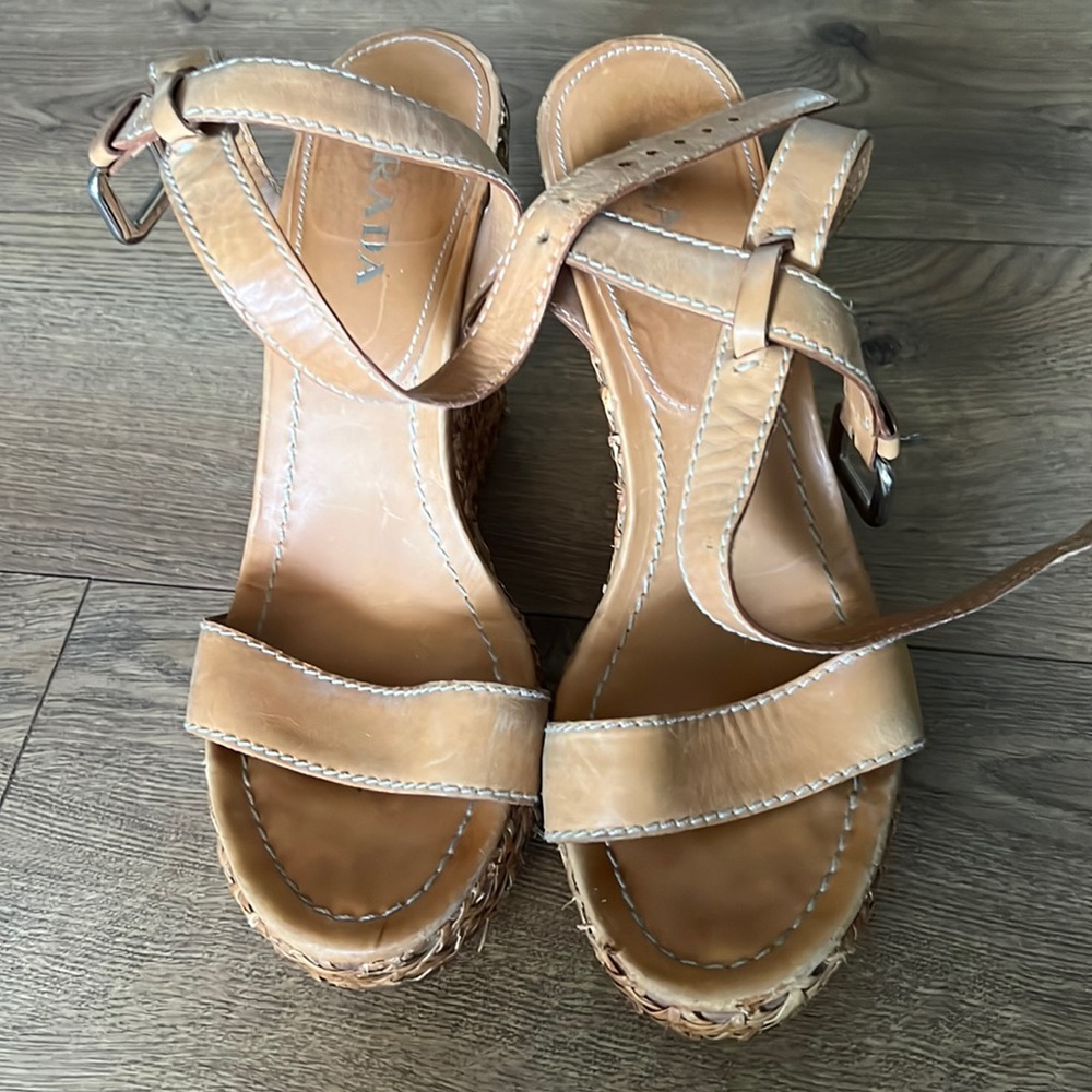 Prada basket serve wedges- 38 1/2 beige